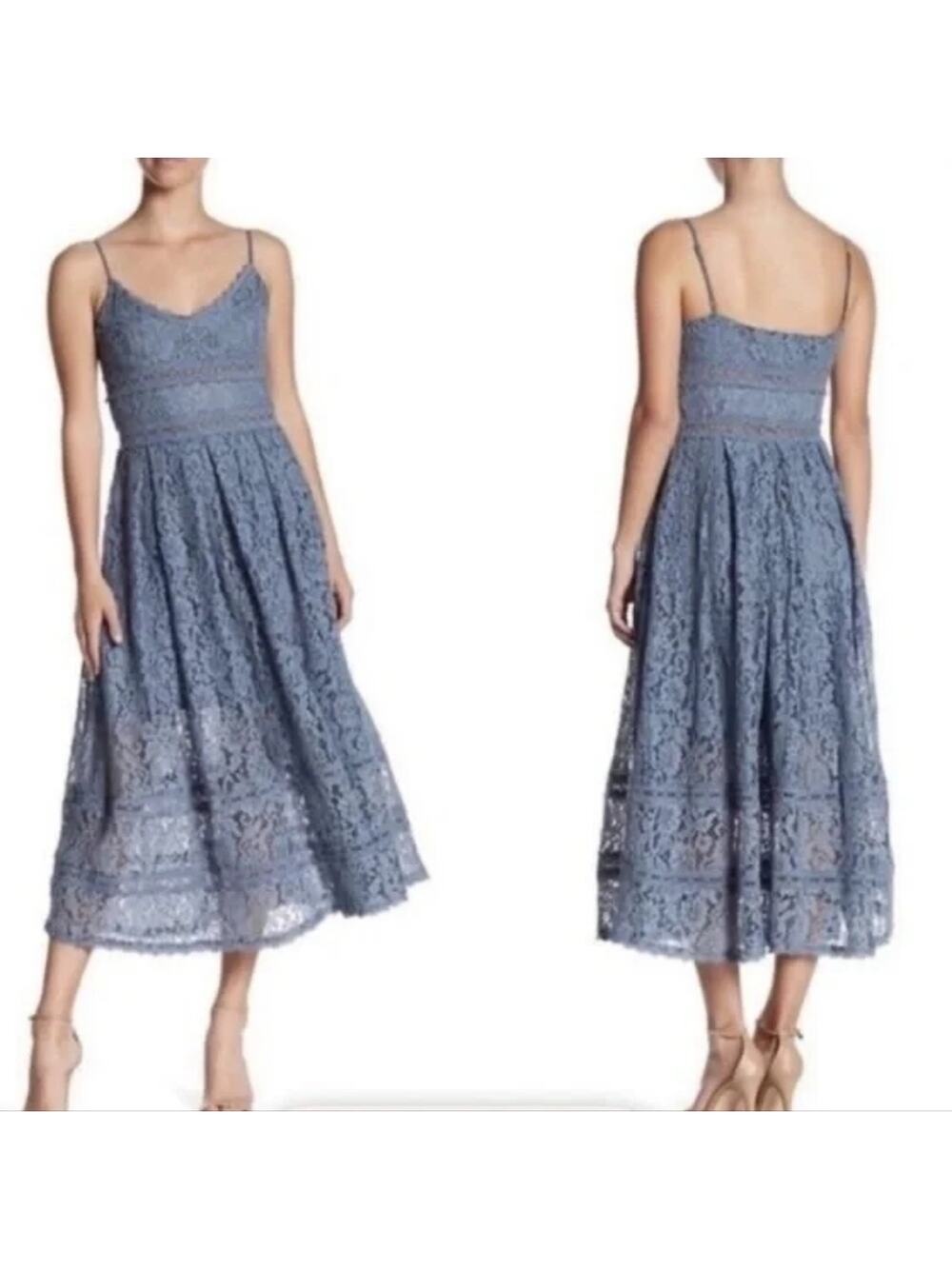 NSR | Sleeveless Lace Midi Dress in Dusty Blue